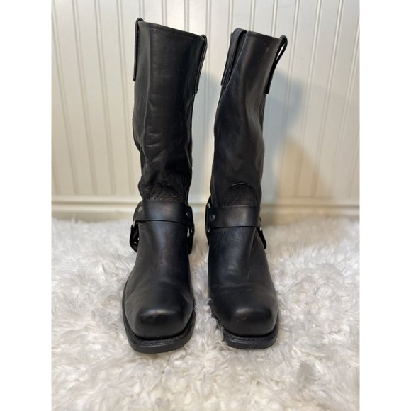 Classic Black Leather Men's Harness Boots - Picture 2 of 12